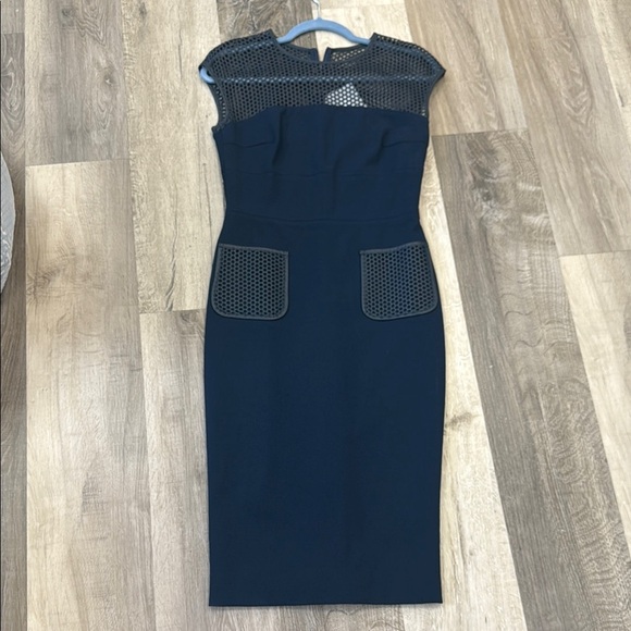 ❄️☀️Escada Navy Midi Dress with Mesh Detail - Picture 2 of 4